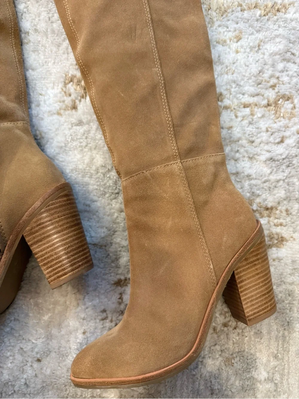 Women's Tall Suede Block Heel Boots in Camel / Tan